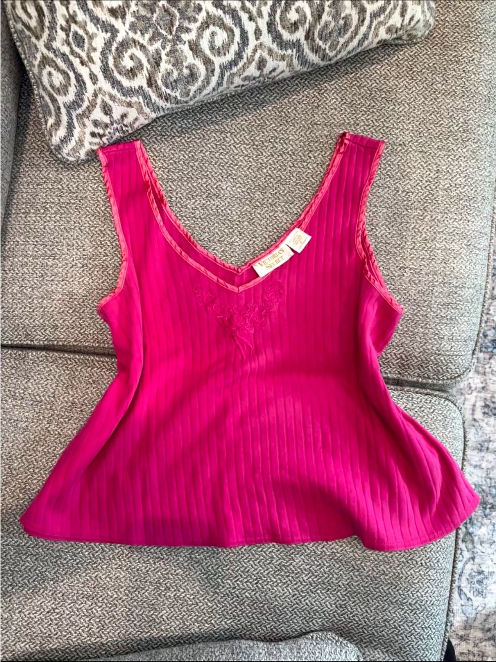 Victoria's Secret Hot Pink Ribbed V-Neck Tank
